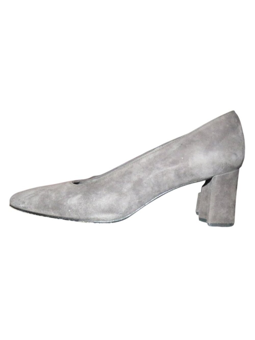Stewart Weitzman Gunmetal Grey Italian Suede Leather square toed heels pumps 7